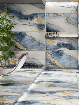 Glancētas flīzes ar zelta kristāliem GOLDEN AZURE, 60x120 cm, TS