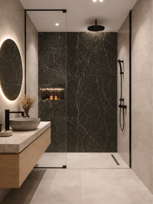 Premium klases SPC ūdensizturīgs matēts sienas panelis BLACK MARBLE IMPERIAL, 2800 × 1200 × 4 mm