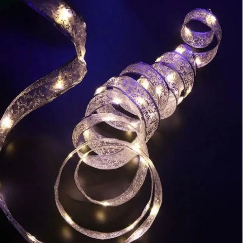 Ziemassvētku iekštelpu zelta virtene 10m, daudzkrāsaina, uz baterijām, IP20, 100 LED