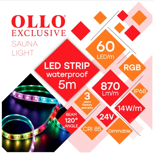 LED Lente saunai un pirtij 2835, RGB, IP68, 24V, 14W