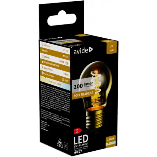 LED Spuldze E27, G45, 3W, 2200K, 200Lm, 360°