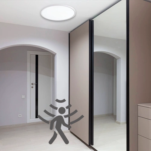 LED Ūdensizturīgs gaismeklis ar PIR kustības sensoru 32W, 3CCT, 3840Lm, IP44, Ø 400 x 25 mm