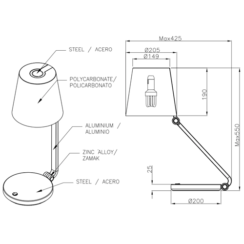 Galda lampa EMY, excl. 1xE14, max. 15W