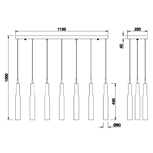 Piekaramā lampa LUCENT, 11x2.8W, 11x280lm, 2300+3000+4000K