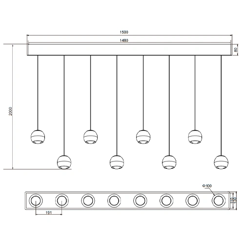 Подвесной светильник ORBIT, 8x8W, 8x960lm, 2300+3000+4000K