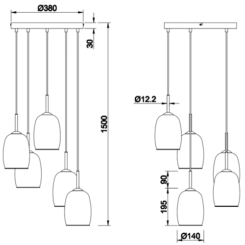 Подвесной светильник BARRET, excl. 5xE14, max 10W