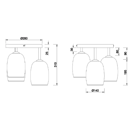 Ceiling lamp BARRET, excl. 3xE14, max 10W