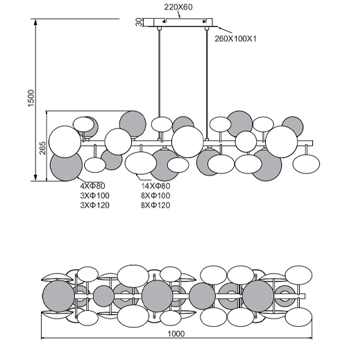 Подвесной светильник BUBBLE, excl. 10xG9, max 10W