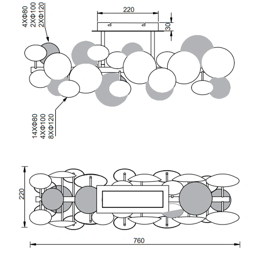 Griestu lampa BUBBLE, excl. 8xG9, max 10W