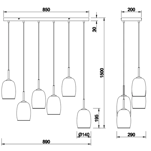 Pendant light BARRET, excl. 6xE14, max 10W