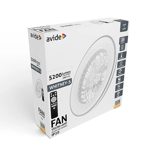 Потолочный LED светильник с вентилятором и пультом Whitney-S, 48Вт, 5200лм, CCT