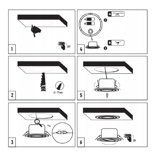 LED recessed light 3W, 5W, 7W, 3000K, 4000K, 6500K, 430 lm, 60°, white, square shape
