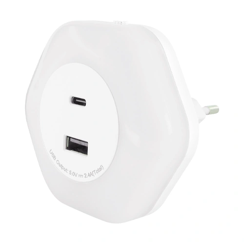 LED Naktslampiņa kontaktligzdai ar USB Type-A un Type-C ligzdām, 0.3W, 4000K, 30Lm, OZIL