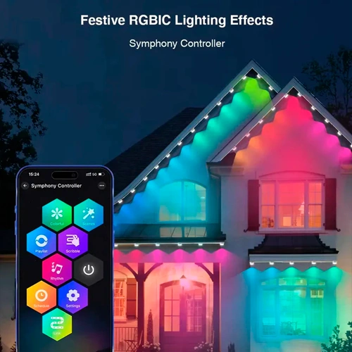 Уличная световая гирлянда для подсветки карнизов и фасадов, RGBIC, 15 м, 30 ламп, IP67