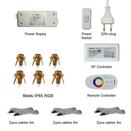 LED Zvaigžņotā debess komplekts, saunām, bērnu istabām, vanas istabām, 6 gaismekļi, RGB, IP54, 70°, zelts korpuss