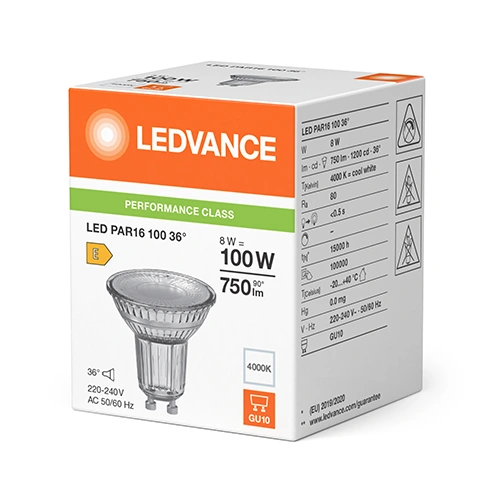 LED Spuldze GU10, 8W, 4000K, 750Lm, 36°