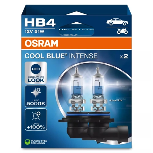 Halogēna spuldzes HB4, 12V, 62W, līdz 5000K, COOL BLUE INTENSE (NEXT GEN) sērija