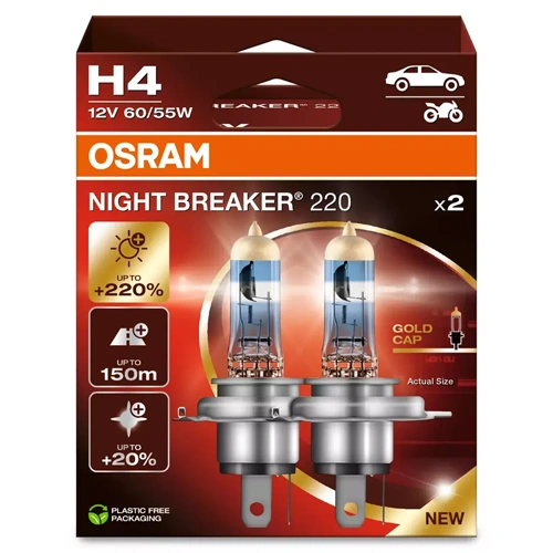 Halogēna spuldzes H4, 60/55 W, 12V,, NIGHT BREAKER 220 sērija