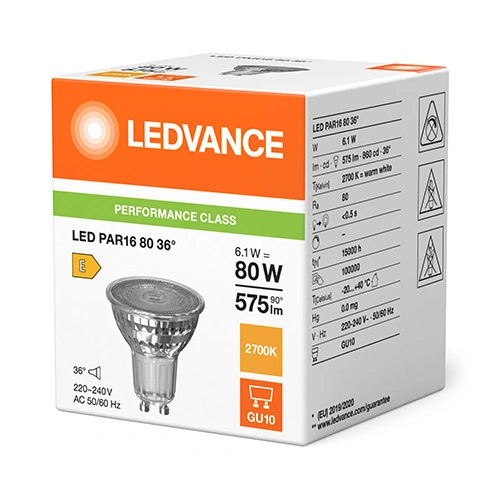 LED bulb GU10, 36°, 6.1W, 575lm, 2700K