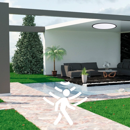 LED Ūdensizturīgs gaismeklis ar PIR kustības sensoru 32W, 3CCT, 3840Lm, IP44, Ø 400 x 25 mm