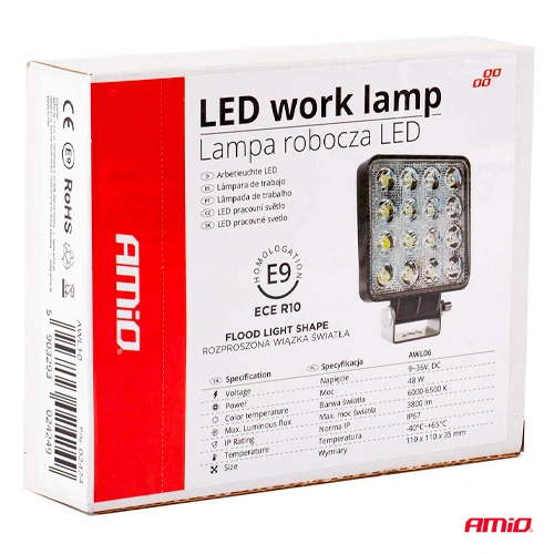 Papildu auto darba gaismas lukturis AWL10, 48W, 9-36V, 6000K, IP67