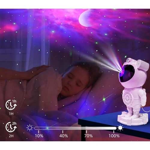Projektors astronauts ar iebūvēto skaļruni un pulti mājām - zvaigžņotas debesis, galaktikas, kosmosa projekcija