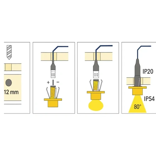 LED Zvaigžņotā debess komplekts, saunām, bērnu istabām, vanas istabām, 12 gaismekļi, 6000K, IP54, 35°, sudraba korpuss