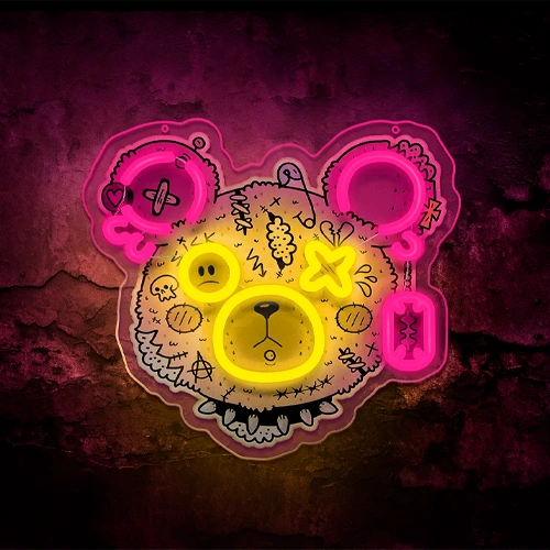 LED световая неоновая панель, вывеска - ART PUNK TEDDY BEAR