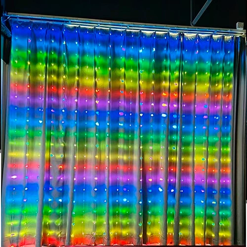 LED Ziemassvētku virtene - aizkari ar pulti un SMART vadību, 1.6x1.6m, daudzkrāsaina, 7V, IP44, 256LED