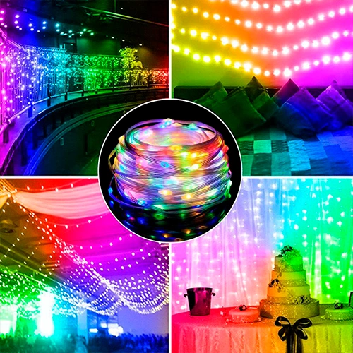 LED Ziemassvētku virtene ar pulti un SMART vadību, 10m, daudzkrāsaina, USB 5V, IP44, 100LED