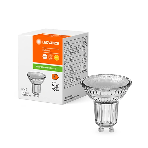 LED spuldze GU10 4,3W, 3000K, 350lm, 36°