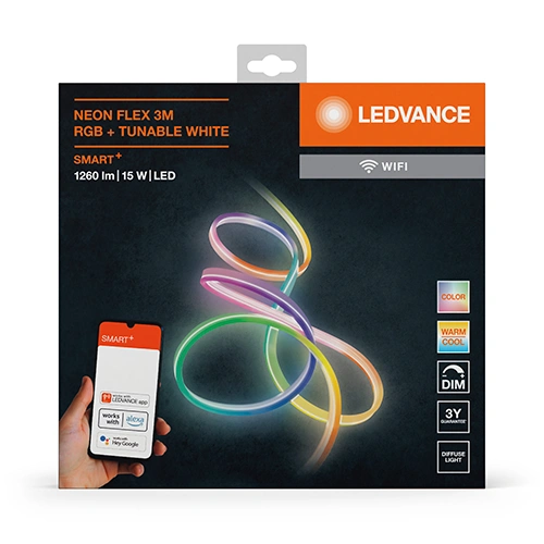 Viedā neona LED lente 3m, 5W/m, RGBTW, IP44