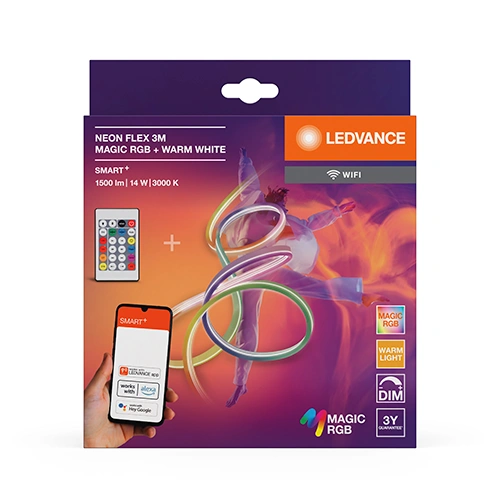 Viedā neona LED lente ar pulti 3m, 4.6W/m, RGBTW, IP44