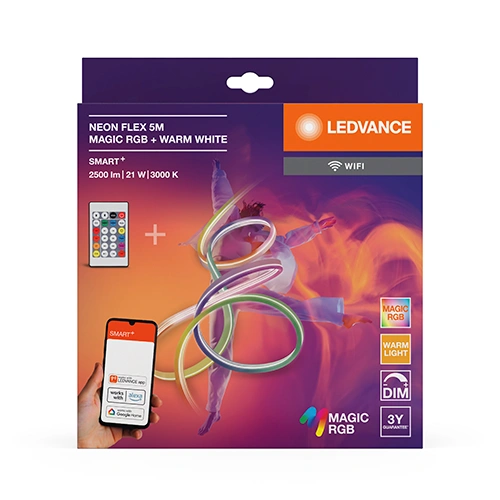 Умная неоновая LED лента с пультом 5m, 4.2W/m, RGBTW, IP44