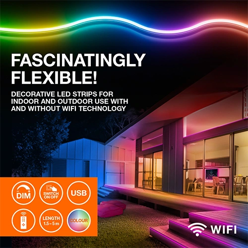 Neona LED lente ar pulti 5m, 4.6W/m, RGB, IP44