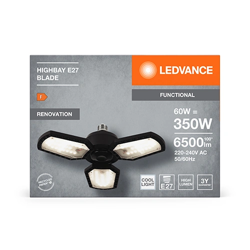 LED spuldze E27, 60W, 6500Lm, 4000K, 100°, Highbay Blade