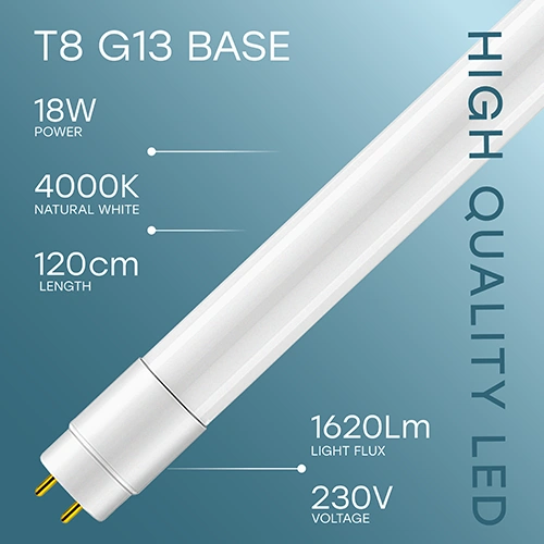 LED spuldze T8, 18W, 120cm, 1620lm, 4000K, elektrības pieslēgums no divām pusēm!
