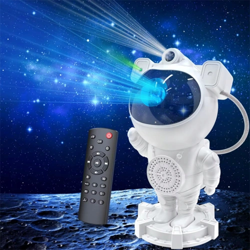 Projektors astronauts ar iebūvēto skaļruni un pulti mājām - zvaigžņotas debesis, galaktikas, kosmosa projekcija
