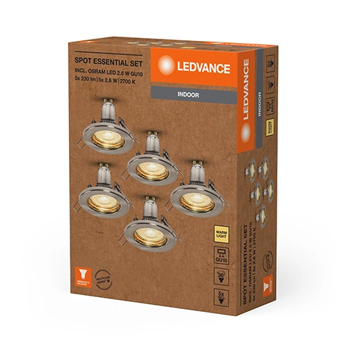 Iebūvējamo LED gaismekļu komplekts, 5x2.6W, GU10, 2700K, 36°, IP20, Spot Essential