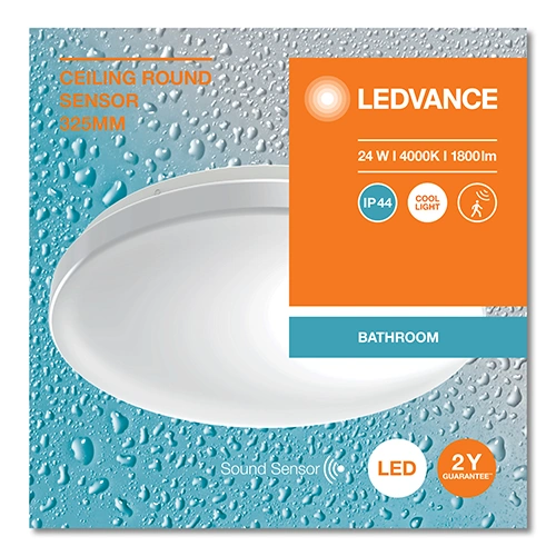 LED Griestu lampa ar skaņas sensoru 24W, 4000K, IP44, IK03, CEILING ROUND 325