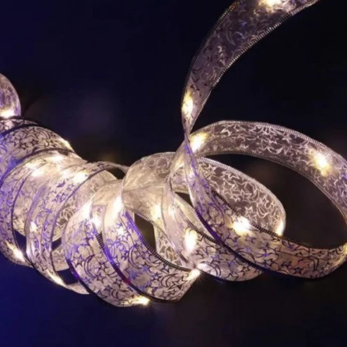 Ziemassvētku iekštelpu sudraba virtene 10m, silti balts, uz baterijām, IP20, 100 LED