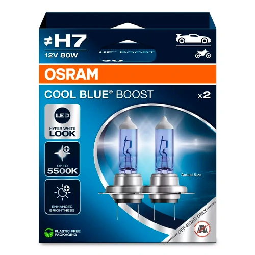 Halogēna spuldzes H7, 12V, 80W, līdz 5500K, COOL BLUE BOOST sērija