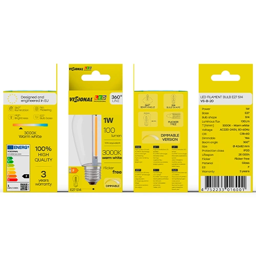 LED Dimmējama filamenta spuldze E27, S14, 1W, 100lm, 3000K, 360°