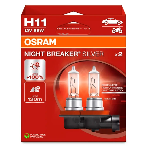 Halogēna spuldzes H11, 12V, 55W, 3200K, NIGHT BREAKER SILVER sērija