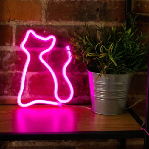 LED Neona gaismas izkārtne - KAĶIS ROZĀ