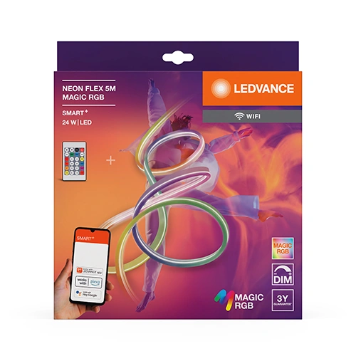 Viedā neona LED lente ar pulti 5m, 4.8W/m, RGB, IP44