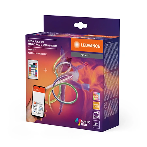 Viedā neona LED lente ar pulti 3m, 4.6W/m, RGBTW, IP44