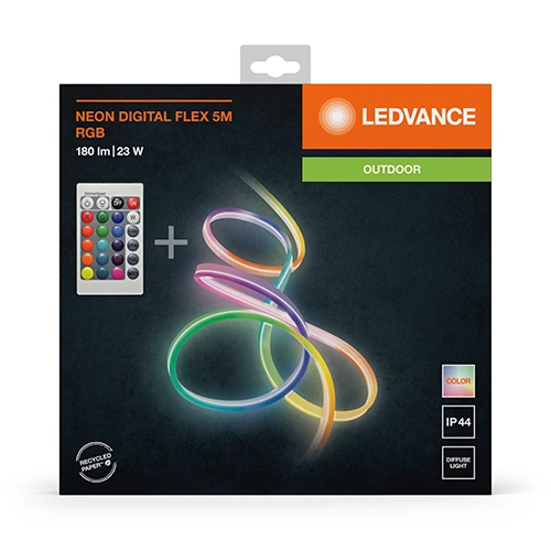 Neona LED lente ar pulti 5m, 4.6W/m, RGB, IP44