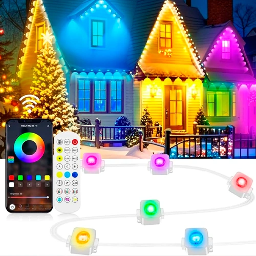 Уличная световая гирлянда для подсветки карнизов и фасадов, RGBIC, 15 м, 30 ламп, IP67