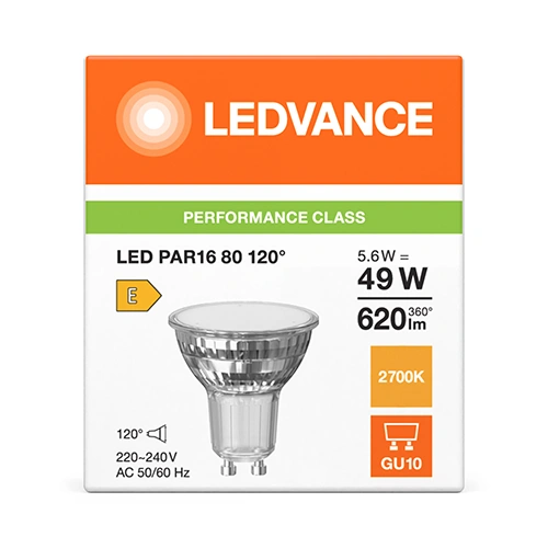 LED лампа GU10, 5.6W, 620Lm, 3000K, 120°